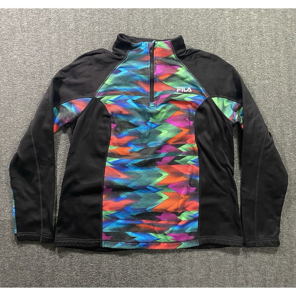 Fila Sport Live In Motion 1/4 Zip Fleece Multicolor Pattern Pullover Size XL